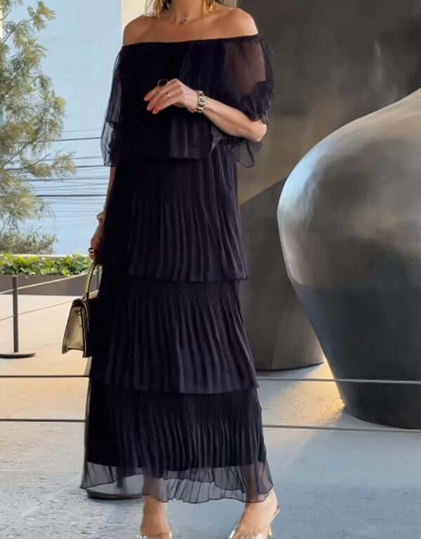 Addison | Effortless Pleated Off-Shoulder Races Dresses