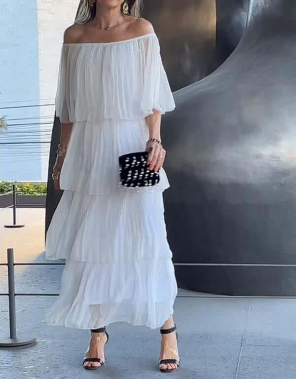 Addison | Effortless Pleated Off-Shoulder Races Dresses