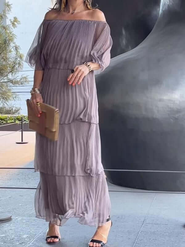 Addison | Effortless Pleated Off-Shoulder Races Dresses