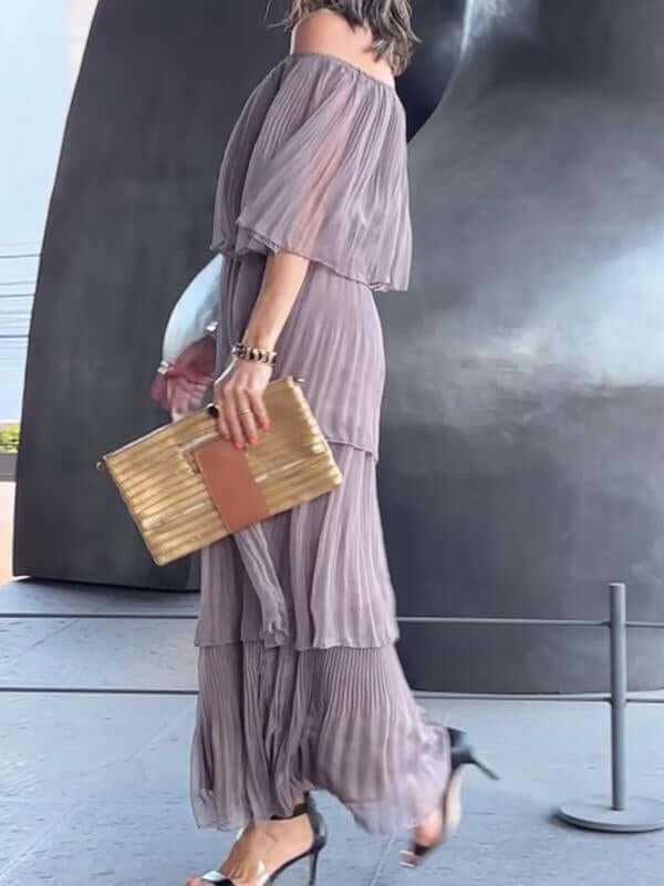 Addison | Effortless Pleated Off-Shoulder Races Dresses