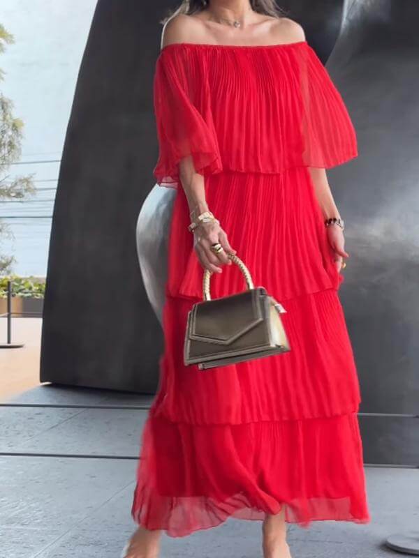 Addison | Effortless Pleated Off-Shoulder Races Dresses