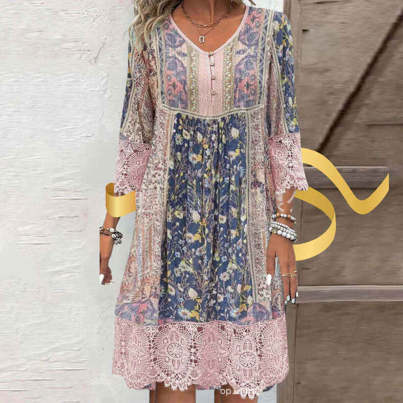 Addison | Floral Three Quarter Sleeve Boho Dress