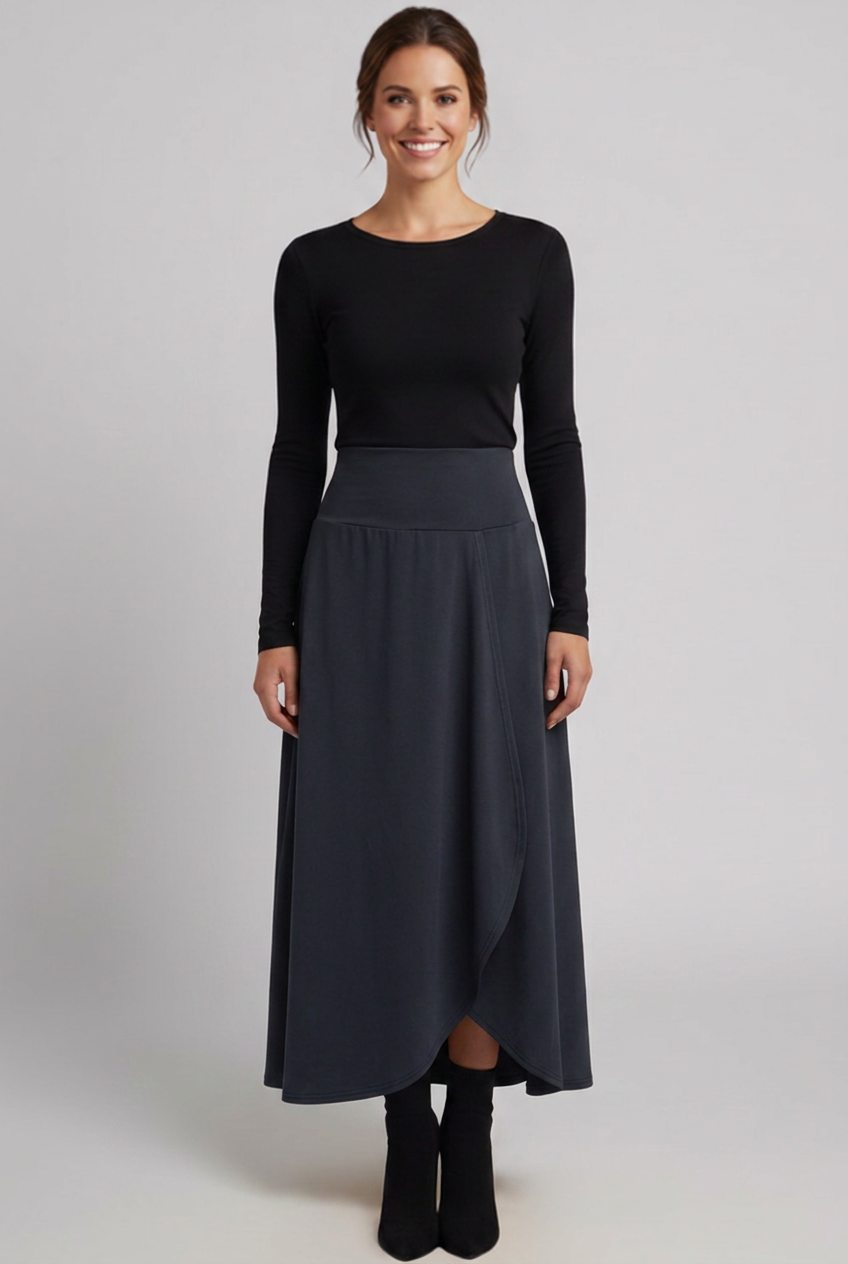 Addison | Refined High Waisted Wrap Front Maxi Skirt