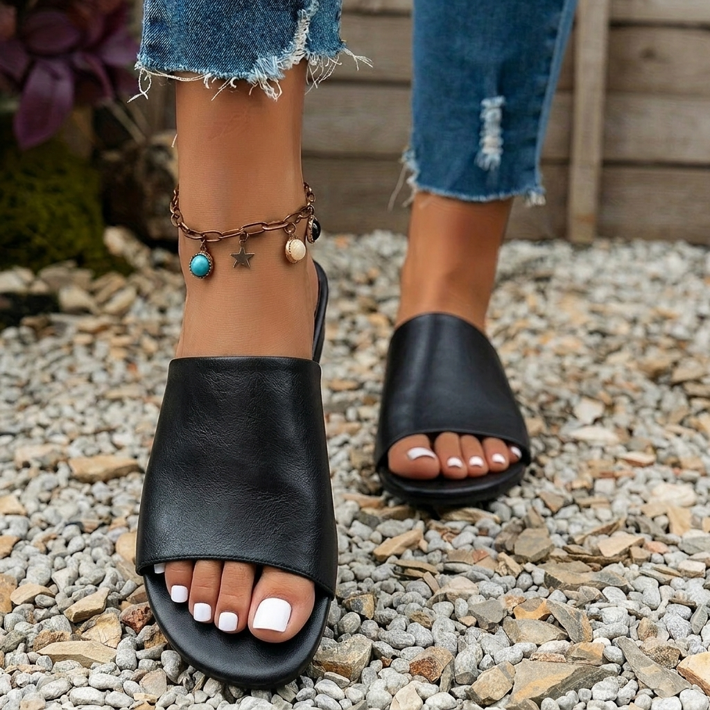Addison | Refined Open Toe Block Heel Mules