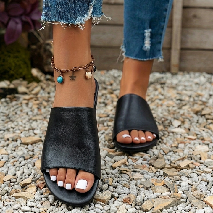 Addison | Refined Open Toe Block Heel Mules