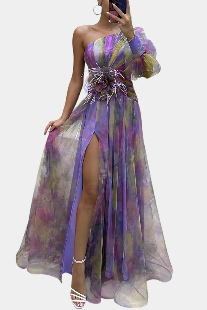 Adeline | Classic One Shoulder Dress with Draped Maxi Skirt