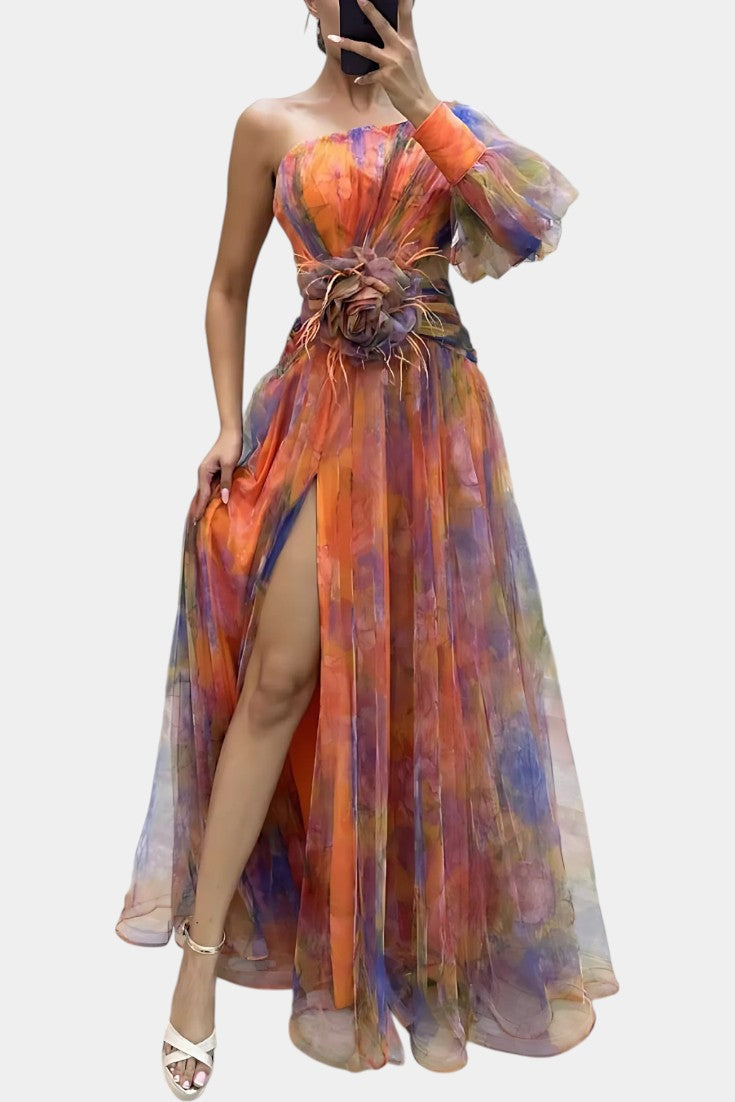 Adeline | Classic One Shoulder Dress with Draped Maxi Skirt
