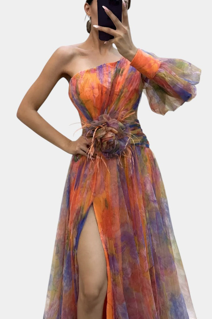 Adeline | Classic One Shoulder Dress with Draped Maxi Skirt