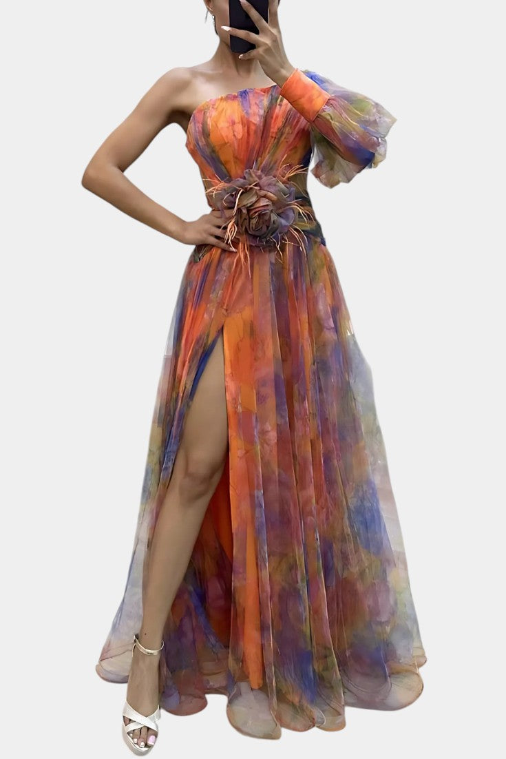 Adeline | Classic One Shoulder Dress with Draped Maxi Skirt