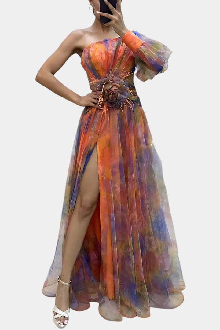 Adeline | Classic One Shoulder Dress with Draped Maxi Skirt