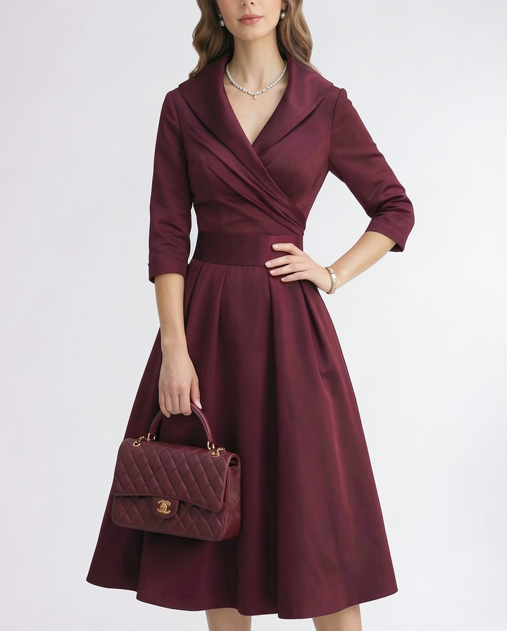 Adeline | Classic Shawl Collar Wrap Cocktail Midi Dress