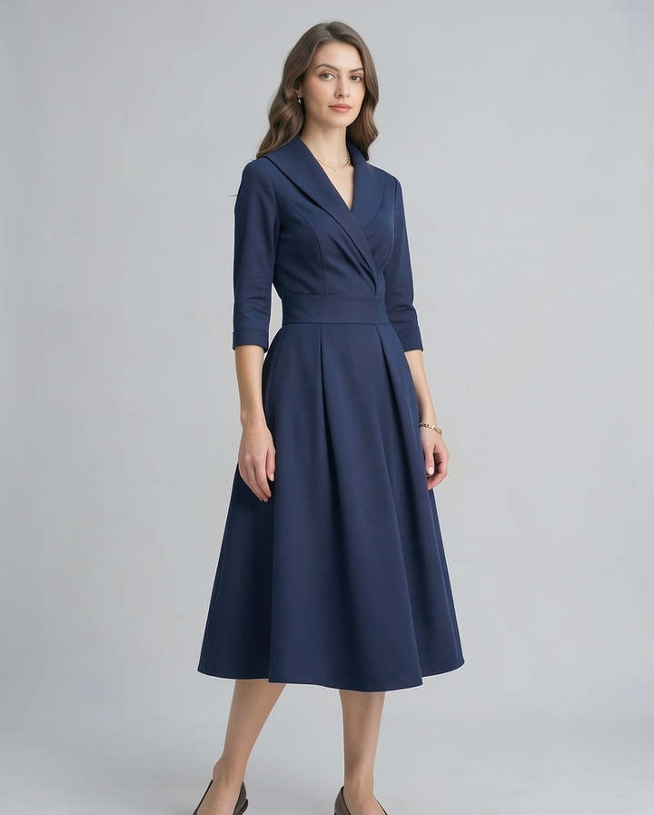 Adeline | Classic Shawl Collar Wrap Cocktail Midi Dress