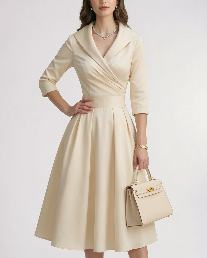 Adeline | Classic Shawl Collar Wrap Cocktail Midi Dress