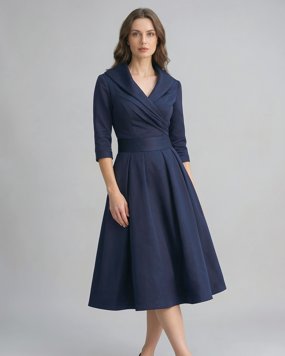 Adeline | Classic Shawl Collar Wrap Cocktail Midi Dress