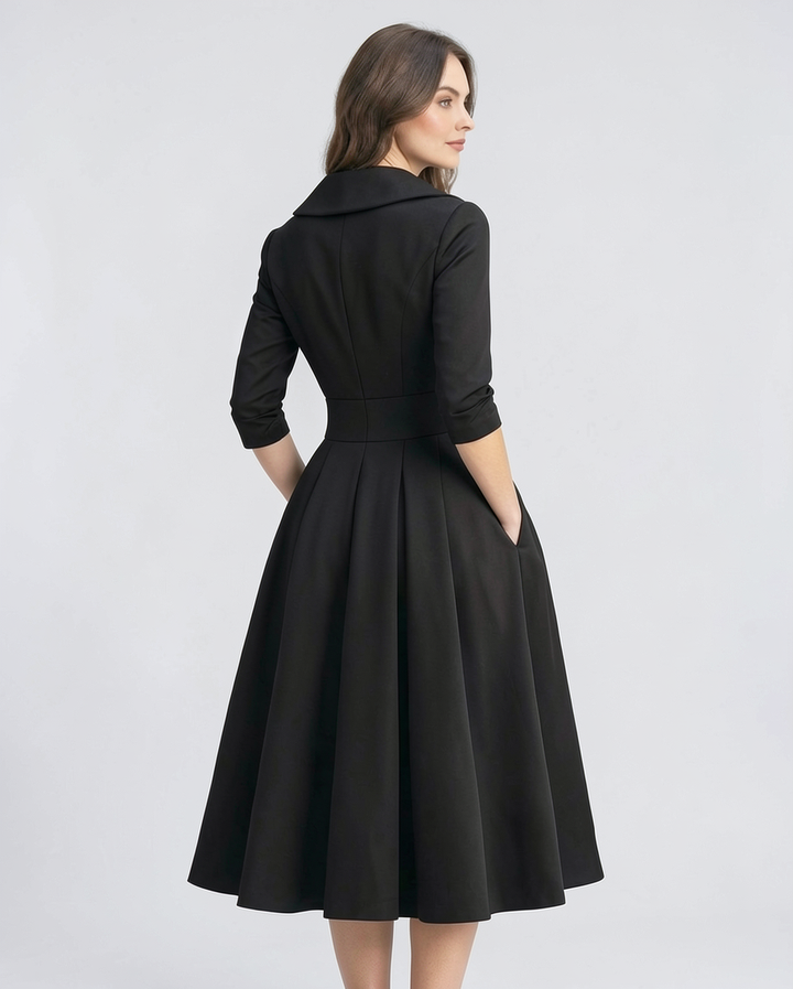 Adeline | Classic Shawl Collar Wrap Cocktail Midi Dress
