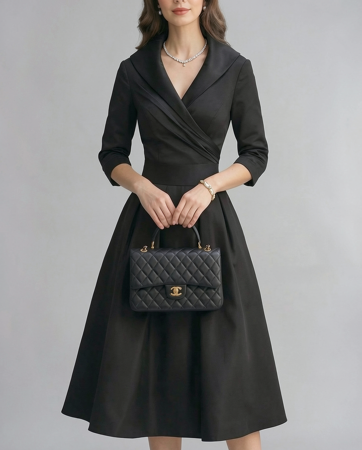 Adeline | Classic Shawl Collar Wrap Cocktail Midi Dress
