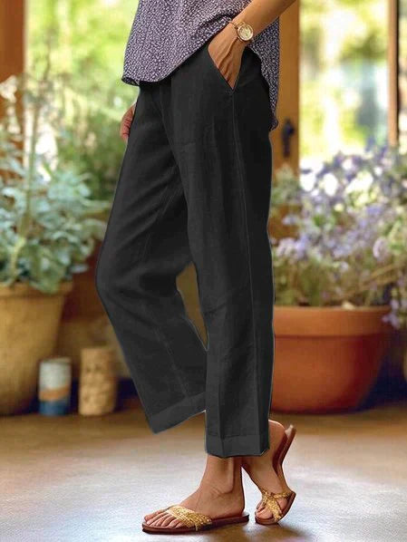 Adeline | Classic Wide Leg Cropped Linen Pants