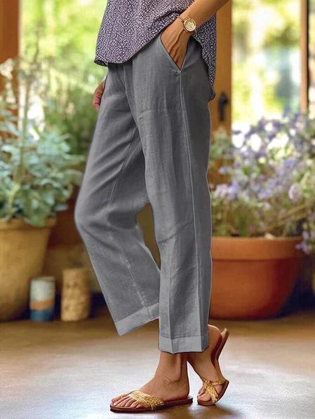 Adeline | Classic Wide Leg Cropped Linen Pants