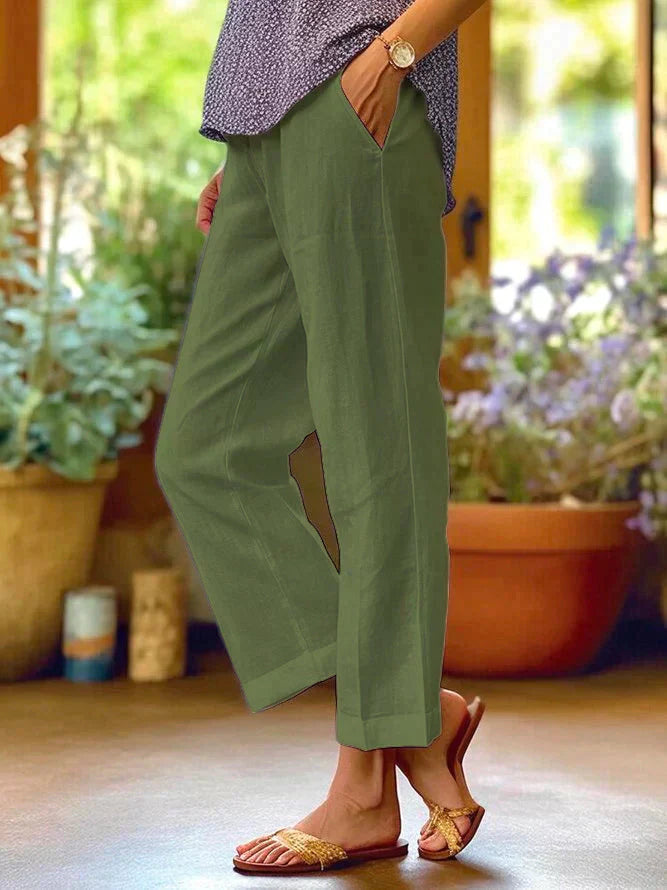 Adeline | Classic Wide Leg Cropped Linen Pants