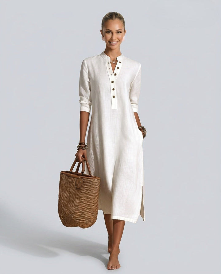 Adeline | Effortless Button-Front Linen Dress with Relaxed Midi Fit