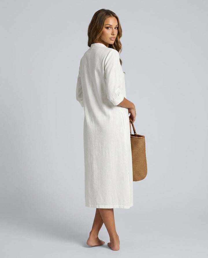 Adeline | Effortless Button-Front Linen Dress with Relaxed Midi Fit