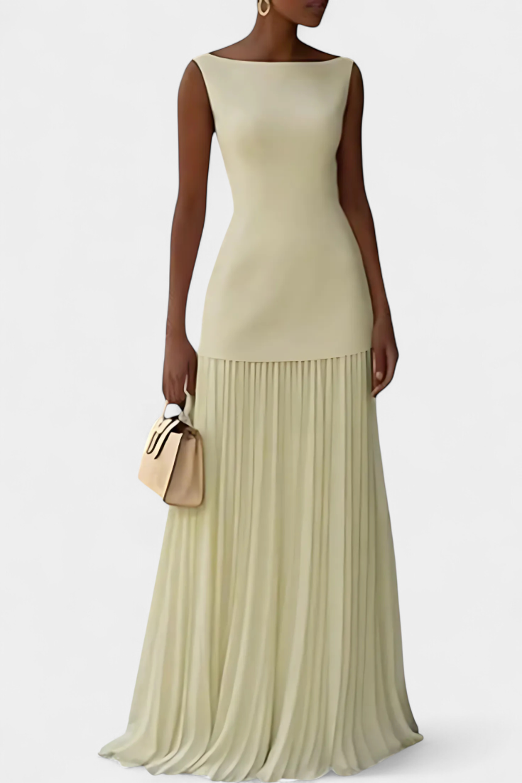 Adeline | Graceful Pleated Formal Dress with Boat Neck Maxi Silhouette