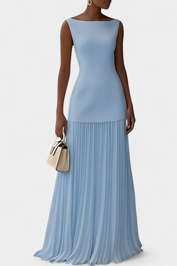 Adeline | Graceful Pleated Formal Dress with Boat Neck Maxi Silhouette