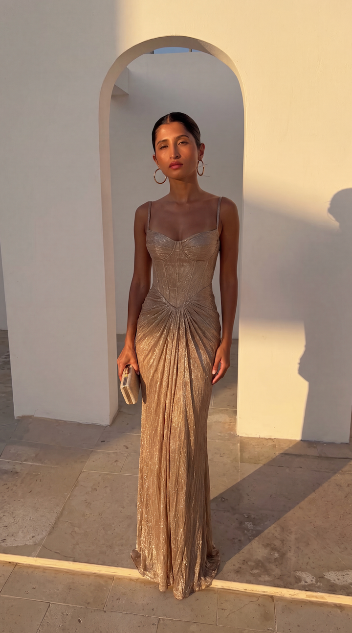 Adeline | Graceful Shimmer Races Dress with Ruched Bodice