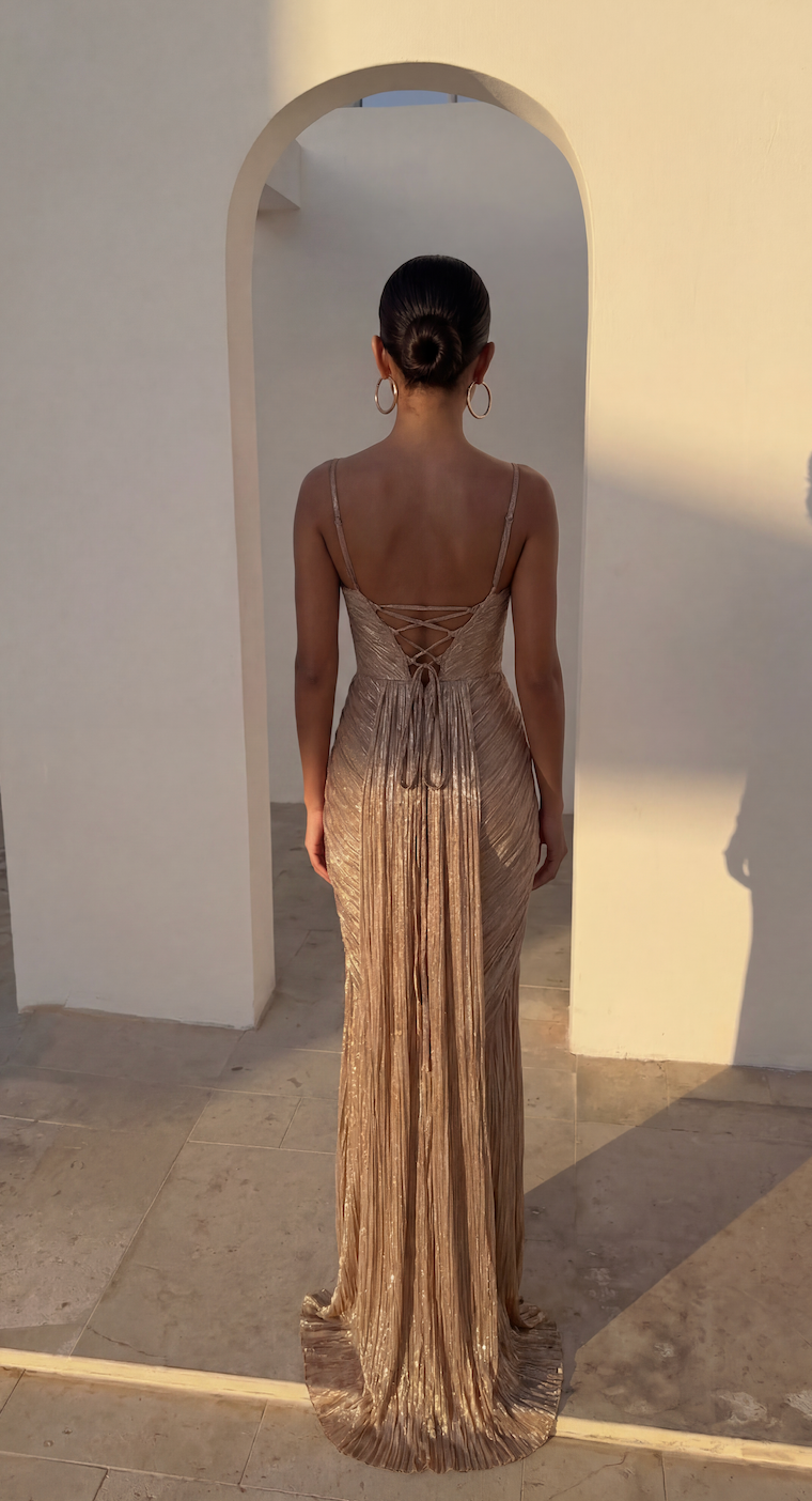 Adeline | Graceful Shimmer Races Dress with Ruched Bodice