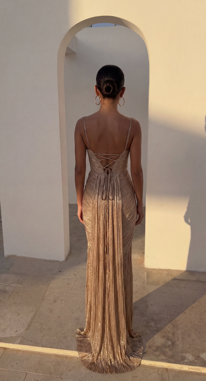Adeline | Graceful Shimmer Races Dress with Ruched Bodice