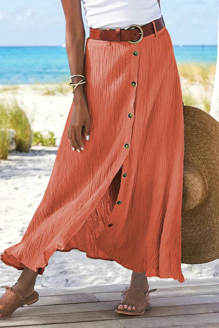 Adeline | High Waisted Button-Front A-Line Maxi Skirt
