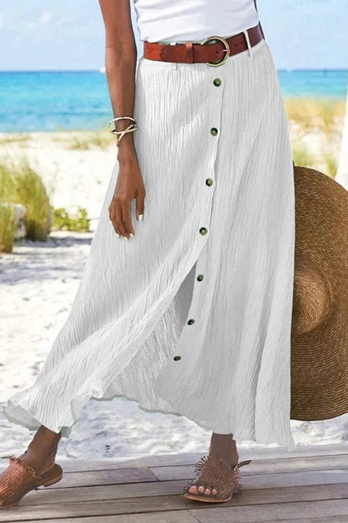Adeline | High Waisted Button-Front A-Line Maxi Skirt