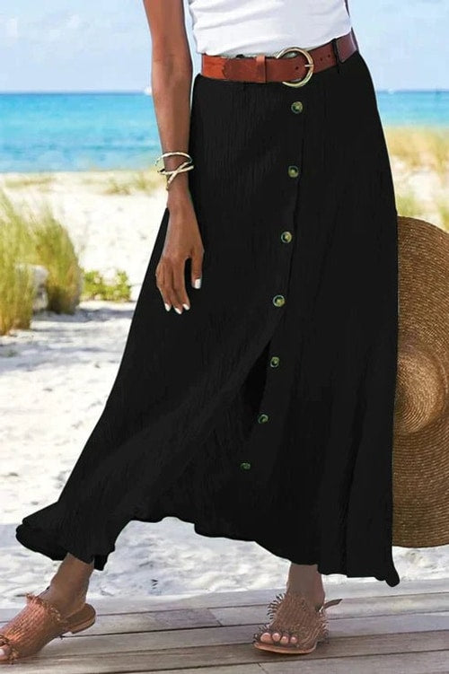 Adeline | High Waisted Button-Front A-Line Maxi Skirt