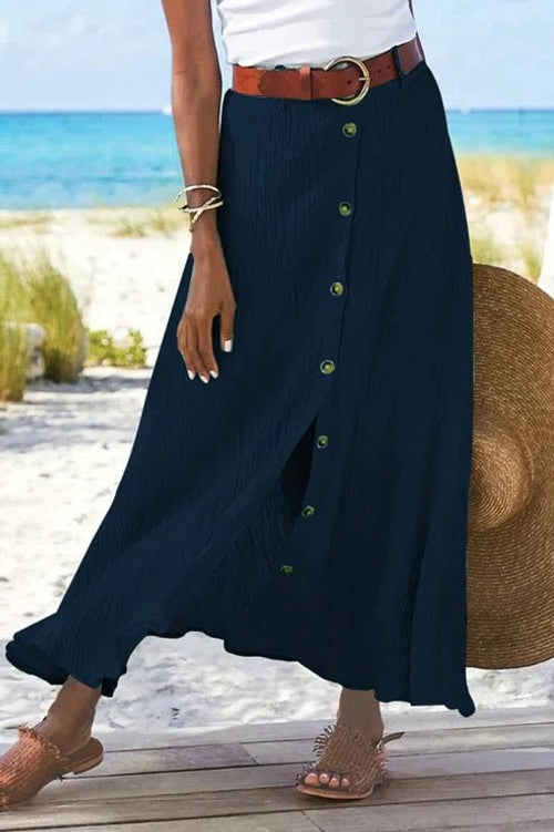 Adeline | High Waisted Button-Front A-Line Maxi Skirt
