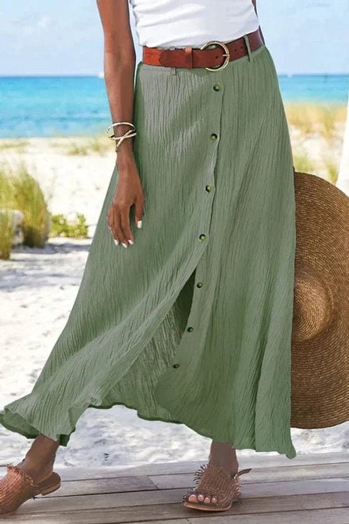 Adeline | High Waisted Button-Front A-Line Maxi Skirt