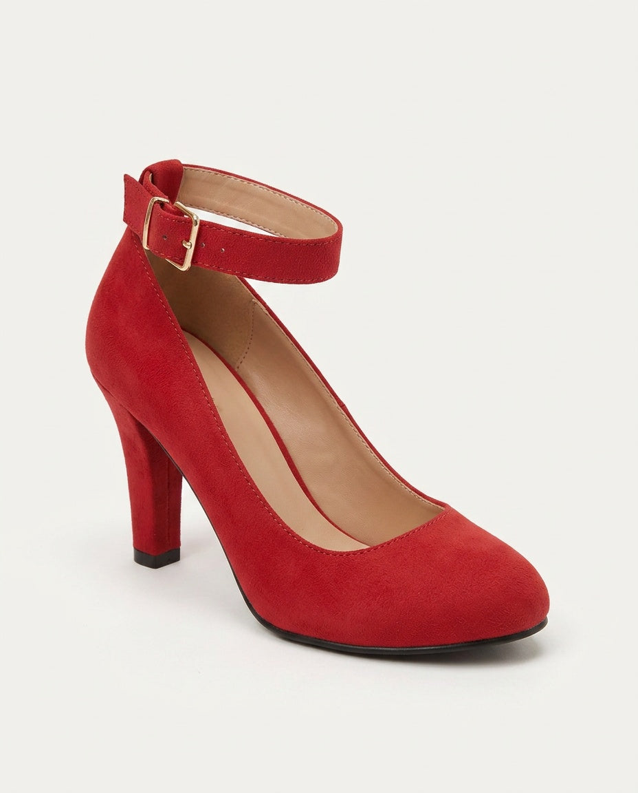 Adeline | Polished Ankle Strap Round Toe High Heels