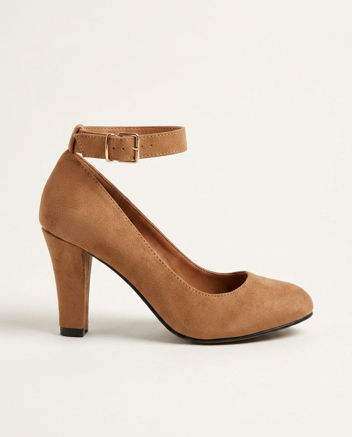 Adeline | Polished Ankle Strap Round Toe High Heels