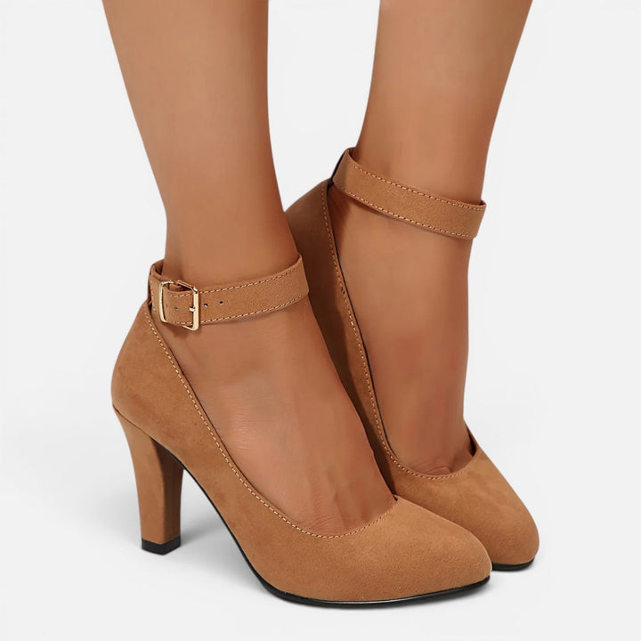 Adeline | Polished Ankle Strap Round Toe High Heels
