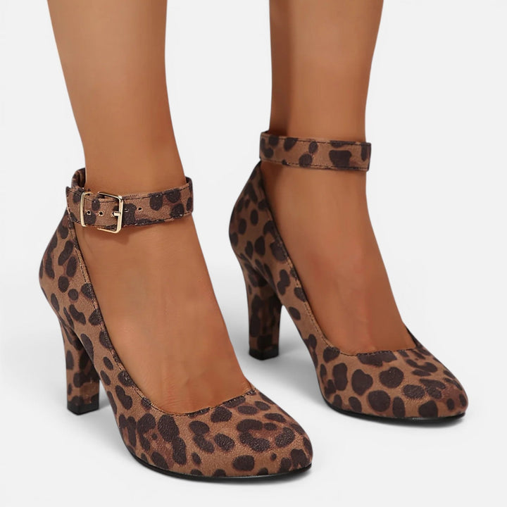 Adeline | Polished Ankle Strap Round Toe High Heels