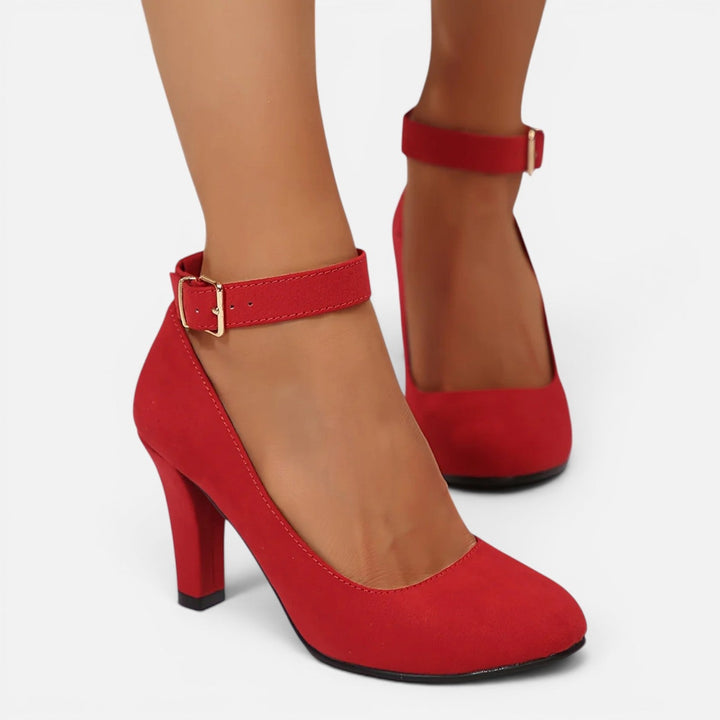 Adeline | Polished Ankle Strap Round Toe High Heels