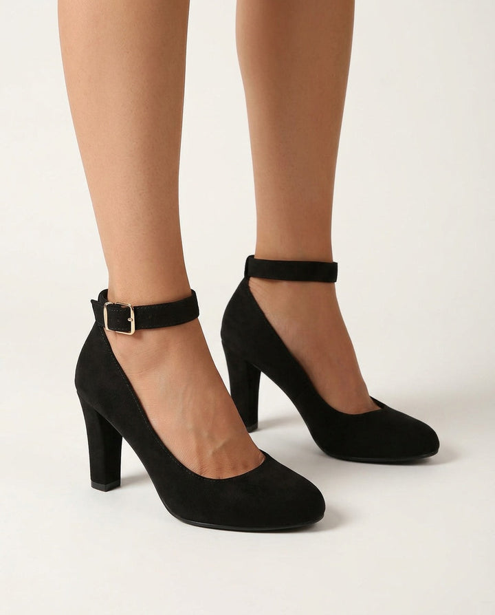 Adeline | Polished Ankle Strap Round Toe High Heels