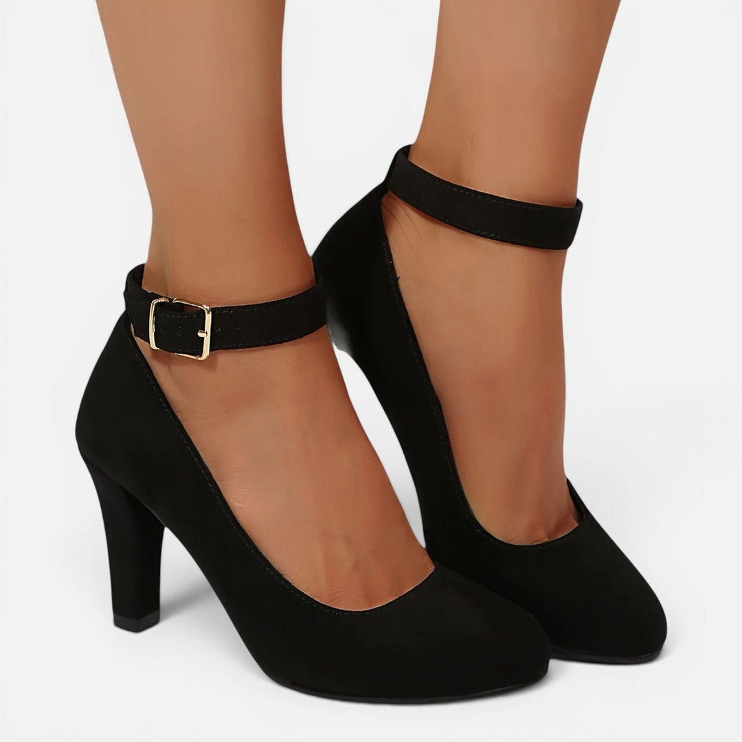 Adeline | Polished Ankle Strap Round Toe High Heels