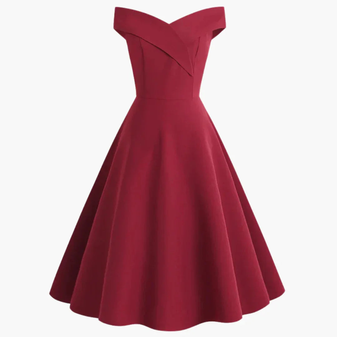 Adeline | Polished Off-Shoulder Cocktail Midi Dress