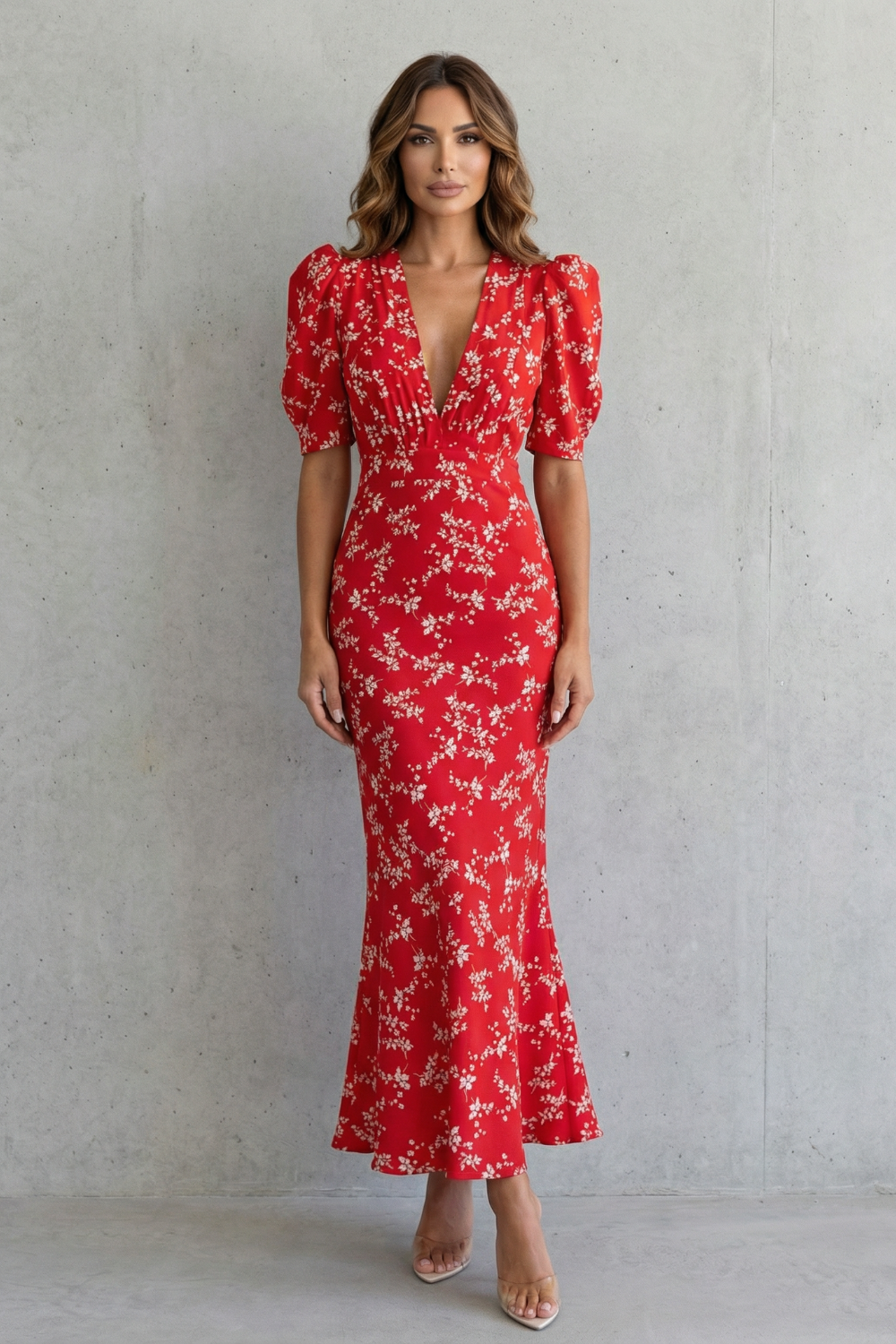 Adeline | Refined Floral Print Races Dress with Puff Sleeve Maxi