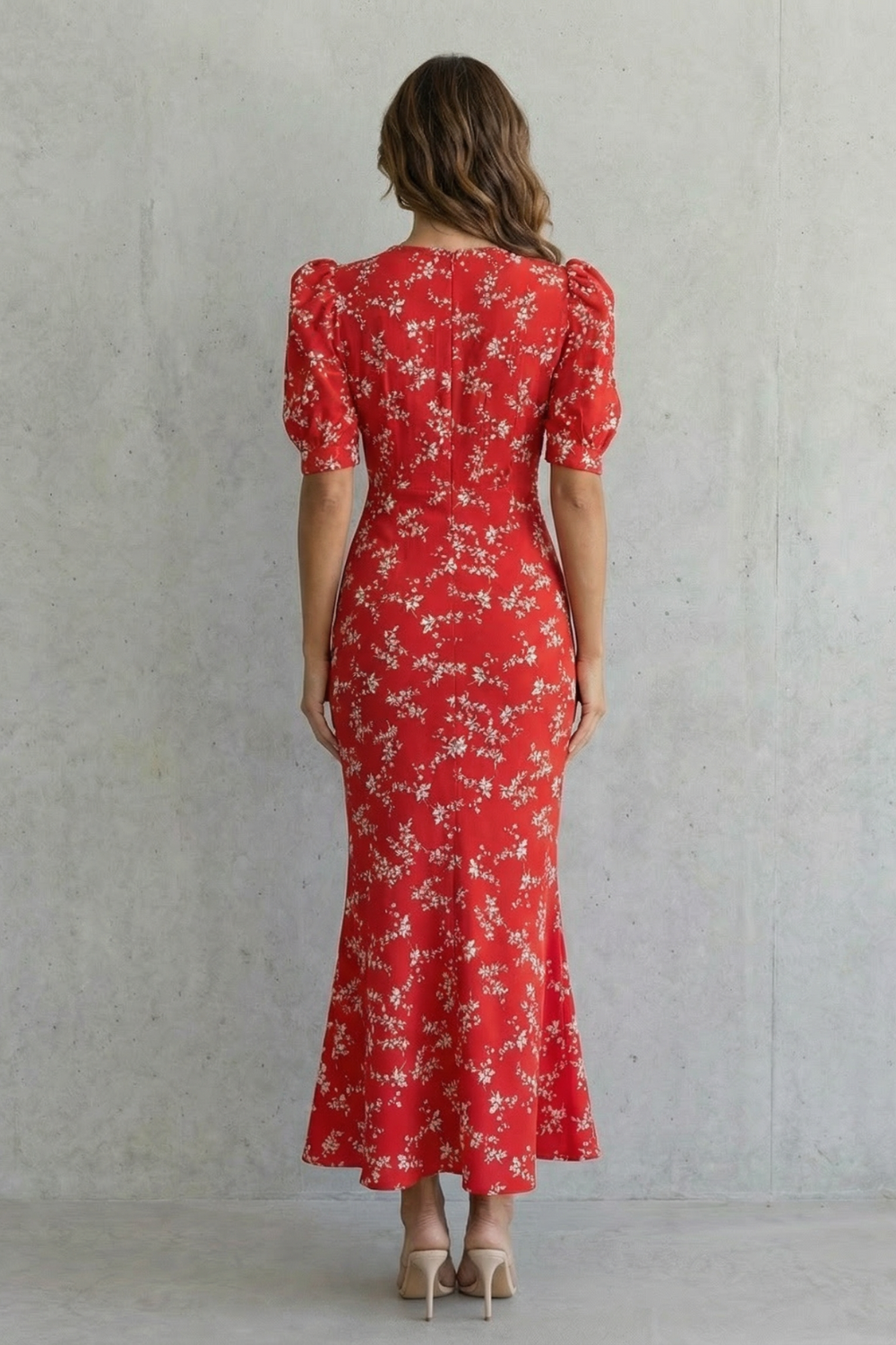 Adeline | Refined Floral Print Races Dress with Puff Sleeve Maxi