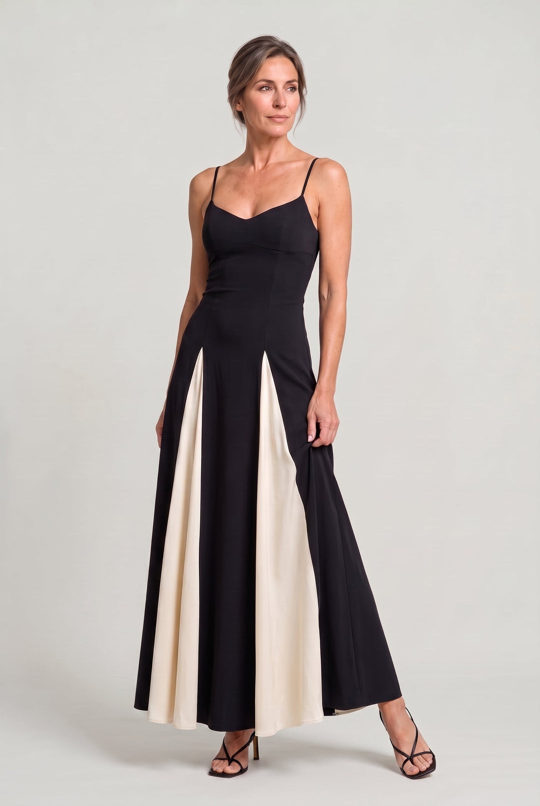 Adeline | Stylish Contrast Panel Spaghetti Strap Party Dress
