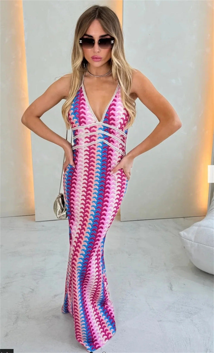 Alice | Cosy Crochet Halter Maxi Dress for Summer Weddings