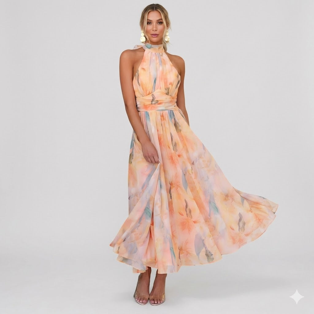 Alice | Effortless Floral Halter Maxi Race Dress