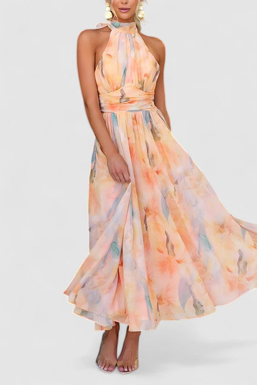Alice | Effortless Floral Halter Maxi Race Dress
