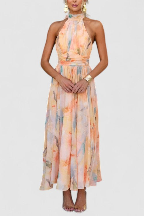 Alice | Effortless Floral Halter Maxi Race Dress